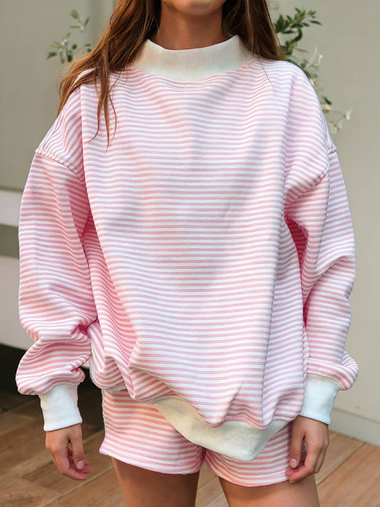 Pink Stripe Mock Neck Sweatshirt