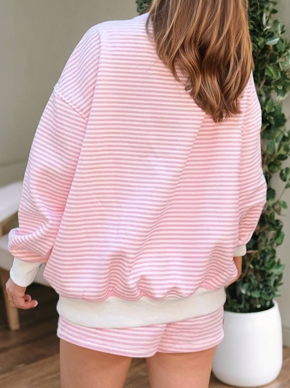 Pink Stripe Mock Neck Sweatshirt