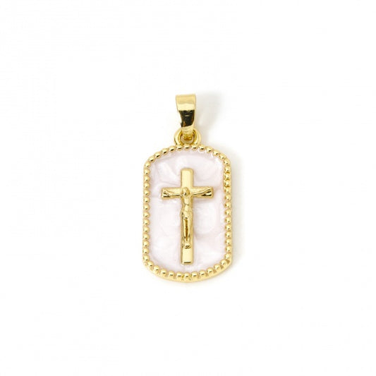 Cream Gold Plated Cross Charm