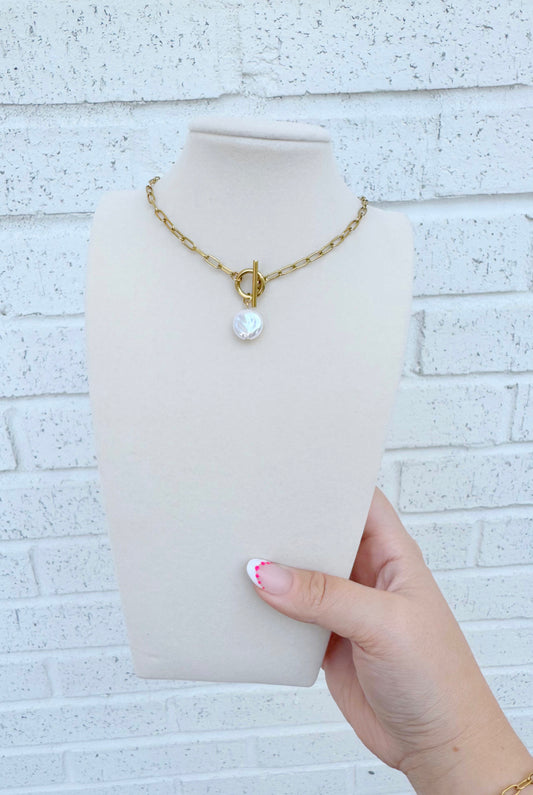 Brynn Paperclip Pearl Necklace
