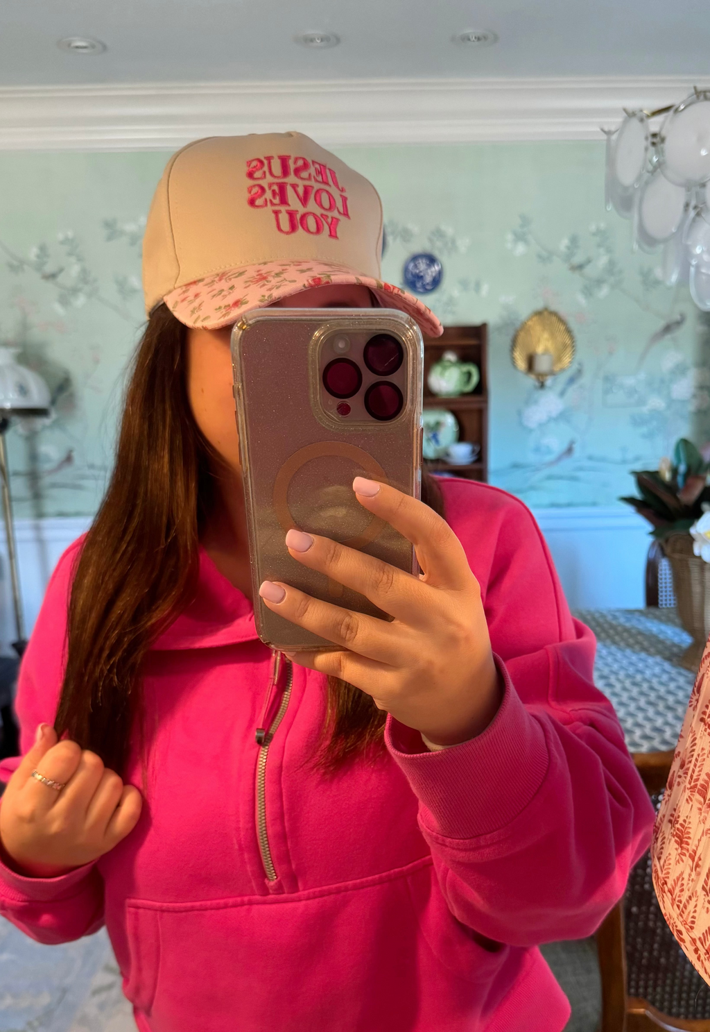 Jesus Loves You Baseball Cap - Pink Floral