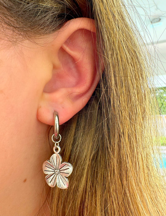 Greta Silver Plated Flower Huggies