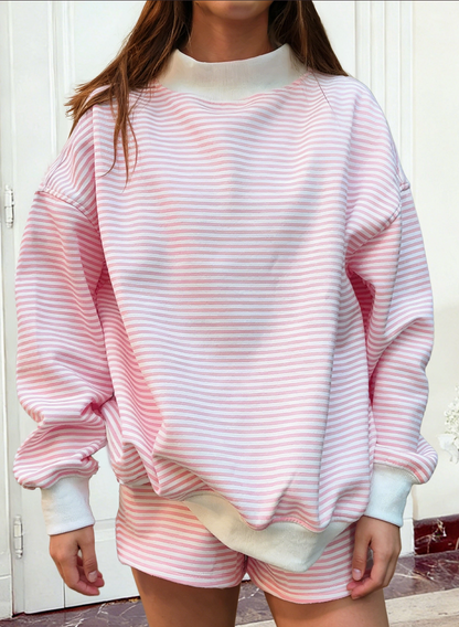 Pink Stripe Mock Neck Sweatshirt