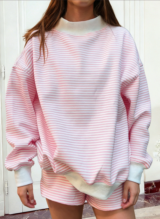 Pink Stripe Mock Neck Sweatshirt